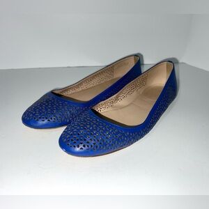 J.Crew NORA Italy Dark Blue Leather Perforated Ballet Shoes Women's 7